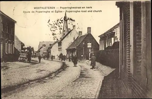 Ak Westvleteren Westflandern, Poperinghestraat en kerk