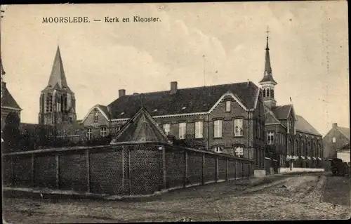 Ak Moorslede Westflandern, Kerk en Klooster, Straßenansicht