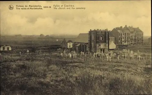 Ak Mariakerke Ostende Westflandern, Ruines, Eglise et Cemetiere