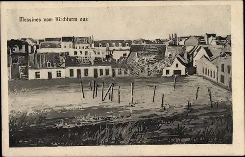 Ak Messines Mesen Westflandern, Blick vom Kirchturm aus, Kriegszerstörung I. WK