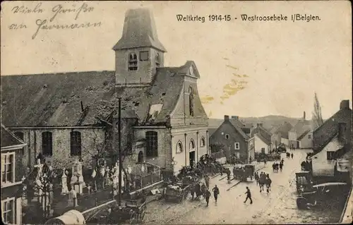 Ak Westroosebeke Westflandern Belgien, Kriegszerstörungen, Kirchenruine