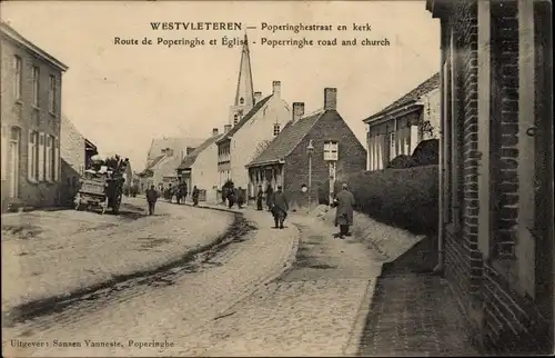 Ak Westvleteren Westflandern, Poperinghestraat en kerk