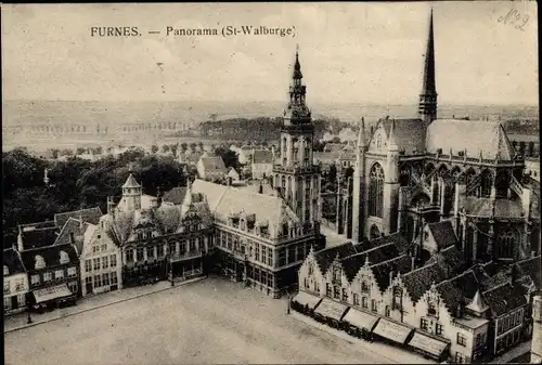 Ak Furnes Veurne Westflandern, Panorama, St. Walburge