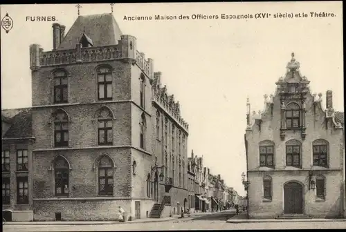 Ak Furnes Veurne Westflandern, Ancienne Maison des Officiers Espagnols et le Theatre