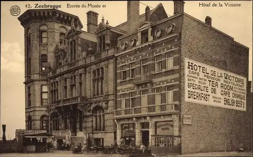 Ak Zeebrugge Westflandern, Entree du Musee et Hotel de la Victoire