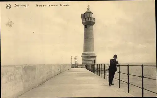 Ak Zeebrugge Westflandern, Vuurtoren, Phare sur le musoir de Mole