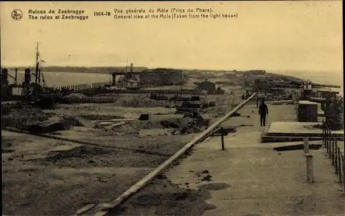 Ak Zeebrugge Westflandern, Vue generale du Mole, Prise du Phare, 1914-18