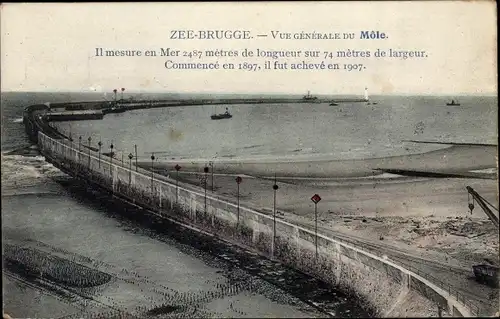 Ak Zeebrugge Westflandern, Vue generale du Mole