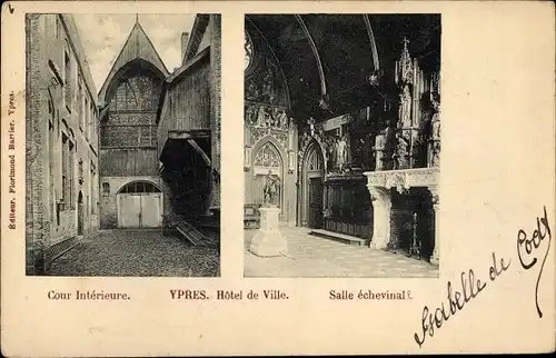 Ak Ypres Ypern Flandern, Hotel de Ville, Cour Interieure, Salle echevinal