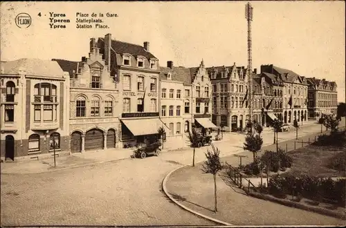 Ak Ypern Ypres Westflandern, Place de la Gare