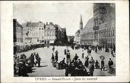 Ak Ypern Ypres Westflandern, Grand Place, Jour du Marche
