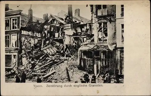 Ak Ypres Ypern Westflandern, Zerstörung durch englische Granaten