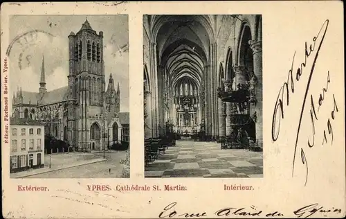Ak Ypres Ypern Westflandern, Cathedrale St. Martin, Interieur, Exterieur