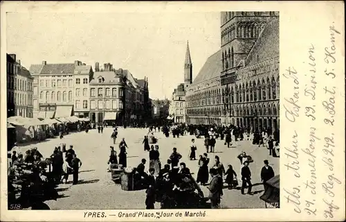 Ak Ypres Westflandern, Grand Place, Jour de Marche