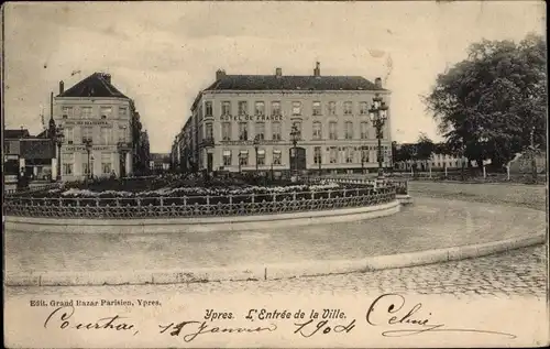 Ak Ypres Ypern Flandern, L'Entree de la Ville, Hotel de France