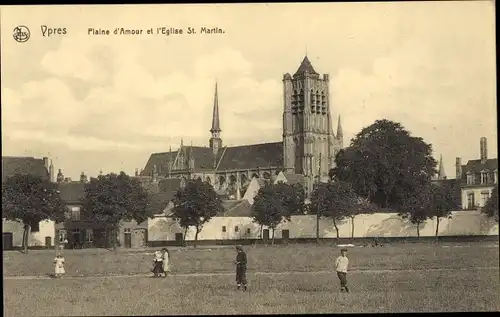 Ak Ypres Ypern Flandern, Plaine d'Amour et l'Eglise St. Martin