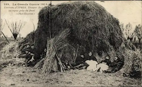 Ak Ypres Ypern environs Westflandern, Troupes Belges au repos pres du front, I WK