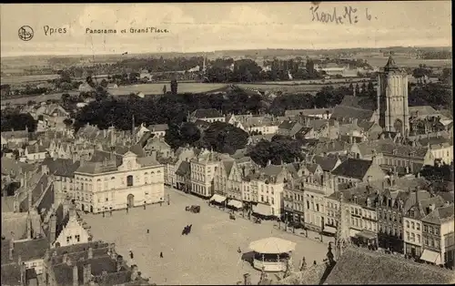 Ak Ypres Westflandern, Panorama et Grand Place
