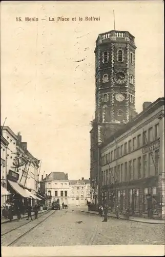 Ak Menin Menen Meenen Lys Westflandern, La Place et le Beffroi
