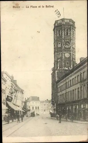 Ak Menin Menen Meenen Lys Westflandern, La Place et le Beffroi