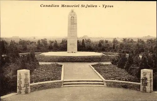 Ak Ypres Ypern Flandern, Canadian Memorial St-Julien