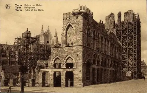 Ak Ypres Westflandern Belgien, Ruines des Halles