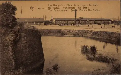 Ak Ypres Westflandern Belgien, Les Remparts, Place de la Gare, La Gare