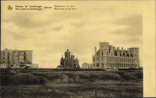 Ak Zeebrugge Westflandern, Ruines, 1914-1918, Batiments du port