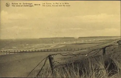 Ak Zeebrugge Westflandern, Ruines, 1914-1918, Les Dunes, la Mer et le Mole