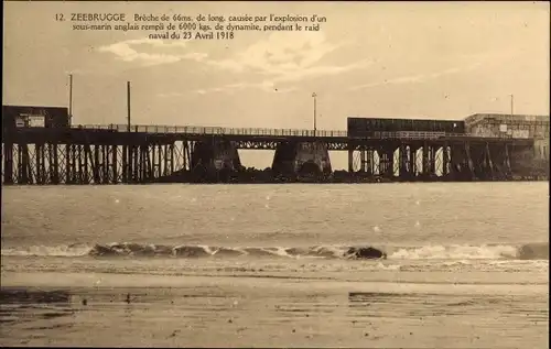 Ak Zeebrugge Westflandern, Breche de 66ms de long, causee par l'explosion d'un sous-marin anglais