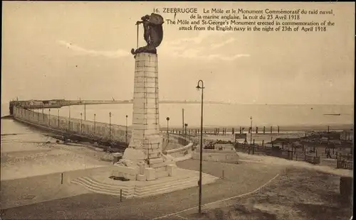 Ak Zeebrugge Westflandern, Le Môle et le Monument