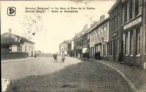 Ak Wervik Wervicq Westflandern, La Gare et Place de la Station