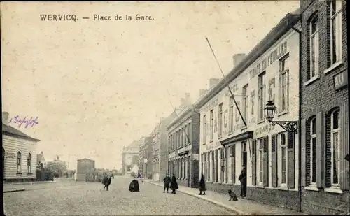 Ak Wervik Wervicq Westflandern, Place de la Gare