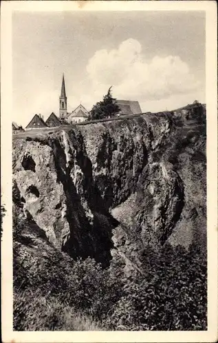 Ak Altenberg im Erzgebirge, Binge mit Kirche