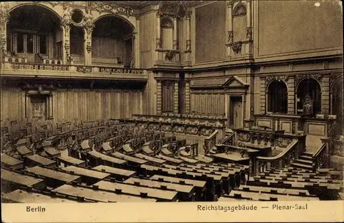 Ak Berlin Tiergarten, Reichstagsgebäude, Plenarsaal, Innenansicht
