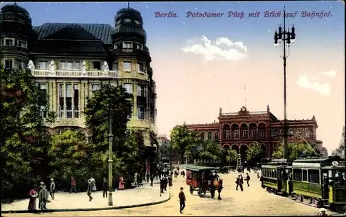 Ak Berlin Tiergarten, Potsdamer Platz, Bahnhof, Straßenbahn