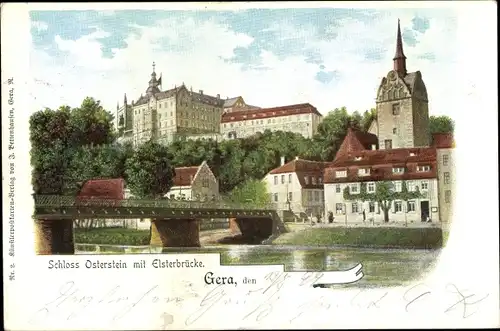 Ak Gera in Thüringen, Schloss Osterstein, Untermhaus, Elsterbrücke