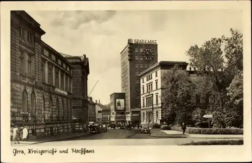 Ak Gera Thüringen, Kreisgericht und Hochhaus, Sparkasse