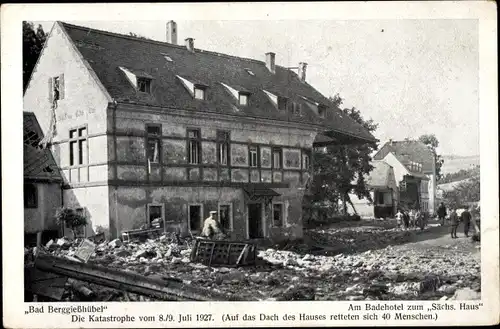 Ak Berggießhübel in Sachsen, Hochwasser 1927, Hotel Sächsisches Haus