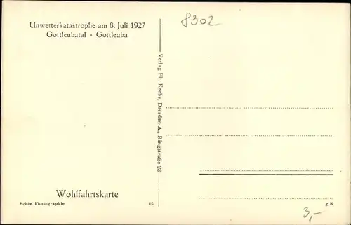 Ak Bad Gottleuba in Sachsen, Zerstörung durch Unwetterkatastrophe am 8. Juli 1927