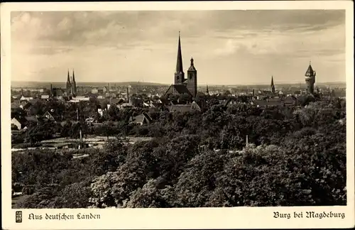 Ak Burg bei Magdeburg, Panoramablick auf die Stadt vom Bismarckturm