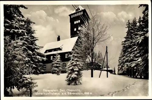 Ak Bärenstein im Erzgebirge, Unterkunftshaus am Bärenstein, Winter, Schnee