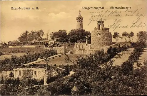 Ak Brandenburg an der Havel, Kriegerdenkmal, Bismarckwarte