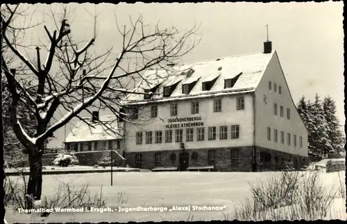 Ak Warmbad Wolkenstein in Sachsen, Jugendherberge Alexej Stachanow, Winter, Schnee