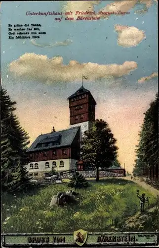 Ak Bärenstein Erzgebirge, Unterkunftshaus mit Friedrich Auguste Turm