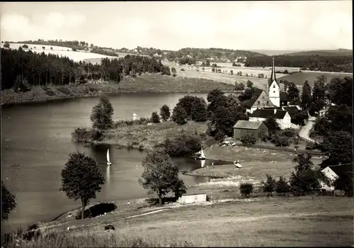 Ak Pöhl im Vogtland, Talsperre mit Altensalz, Kirche, Boote