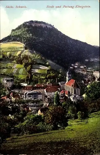Ak Königstein an der Elbe Sächsische Schweiz, Stadt und Festung