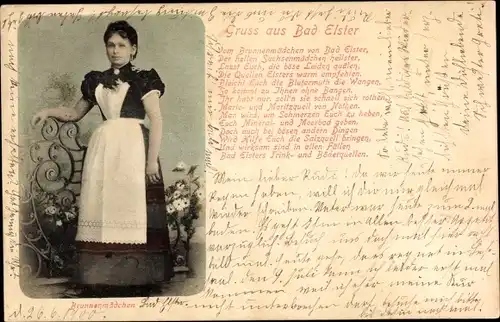 Ak Bad Elster im Vogtland, Brunnenmädchen, Gedicht