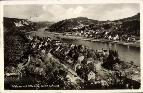 Ak Stadt Wehlen an der Elbe Sachsen, Ortsansicht mit Pötzscha und Elbe