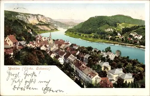 Ak Wehlen an der Elbe sächs. Schweiz, Blick auf den Ort m. Umgebung